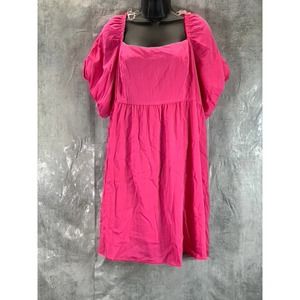 And Now This Women's Plus Fuchsia Puff-Sleeve Square-Neck Mini Dress SZ 2X